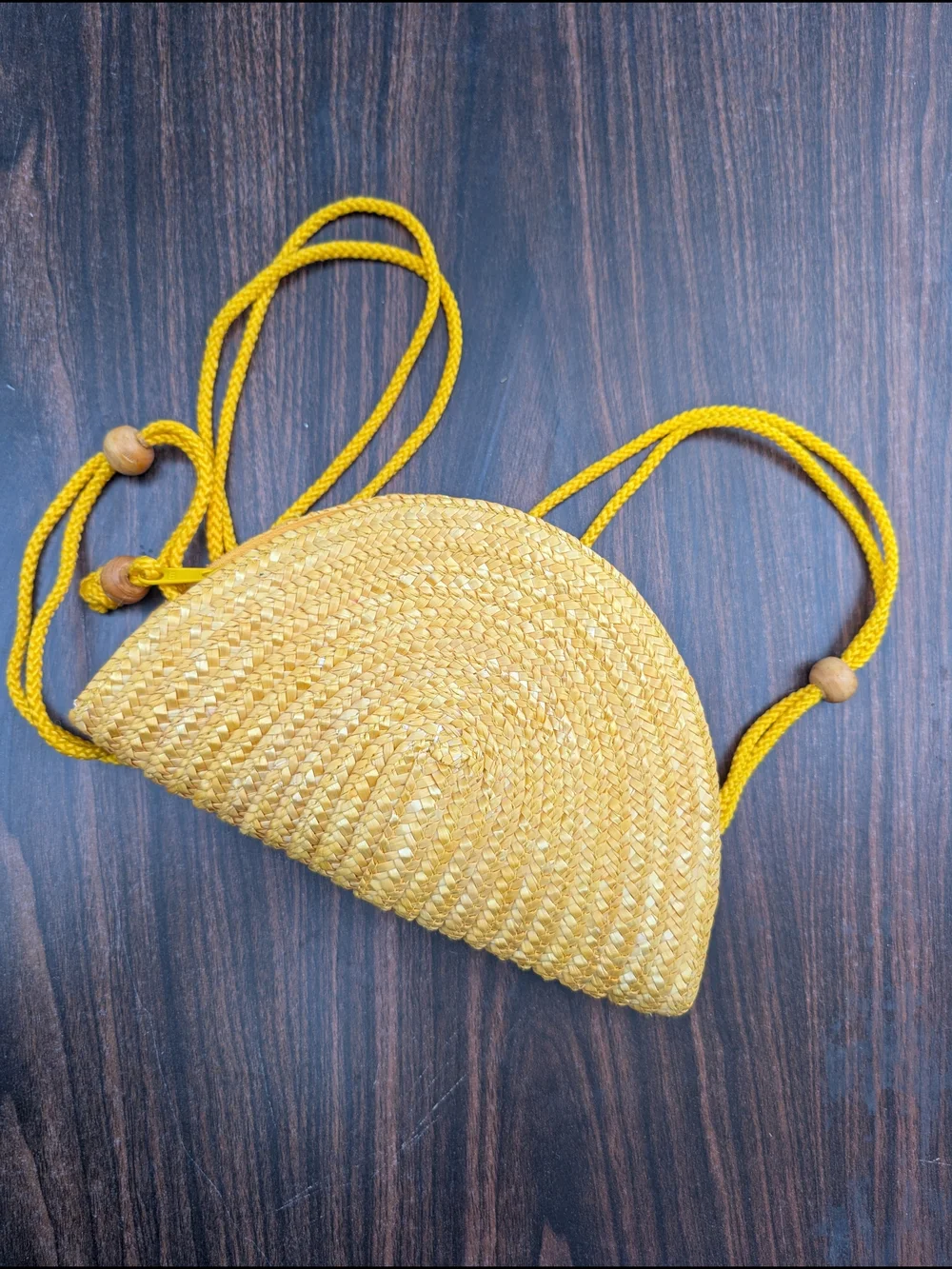 Yellow Straw Crossbody Bag with Rope Strap